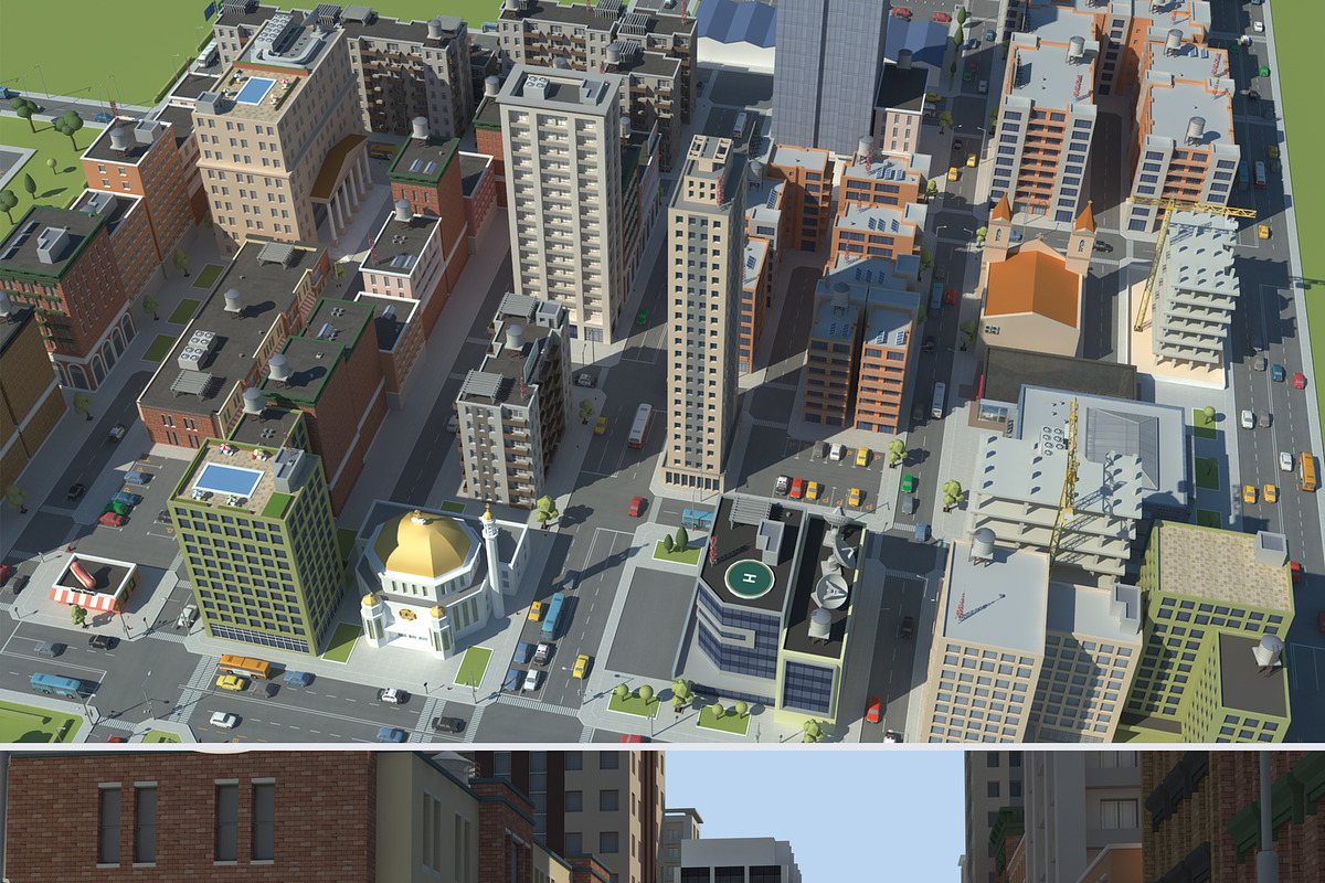 Realistic Lowpoly Simple City VR/AR, an Environmental 3D Model by NOMODOL (Photo 1 of 59)
