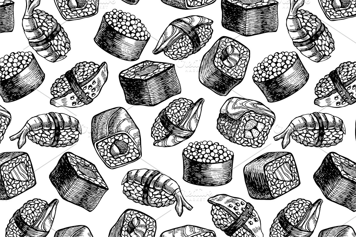 Sushi Set. Hand Drawn Illustrations, a Graphic by Epine (Photo 2 of 3)