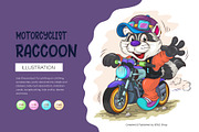 Cartoon Raccoon Motorcyclist. SVG., an Animal Illustration by KENO Mascots (Thumbnail 1 of 3)