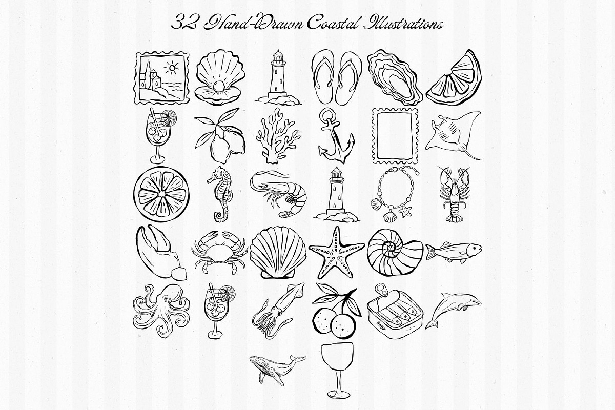 Coastal Doodles Line Art Bundle, an Animal Illustration by Fins and Fiction (Photo 4 of 9)