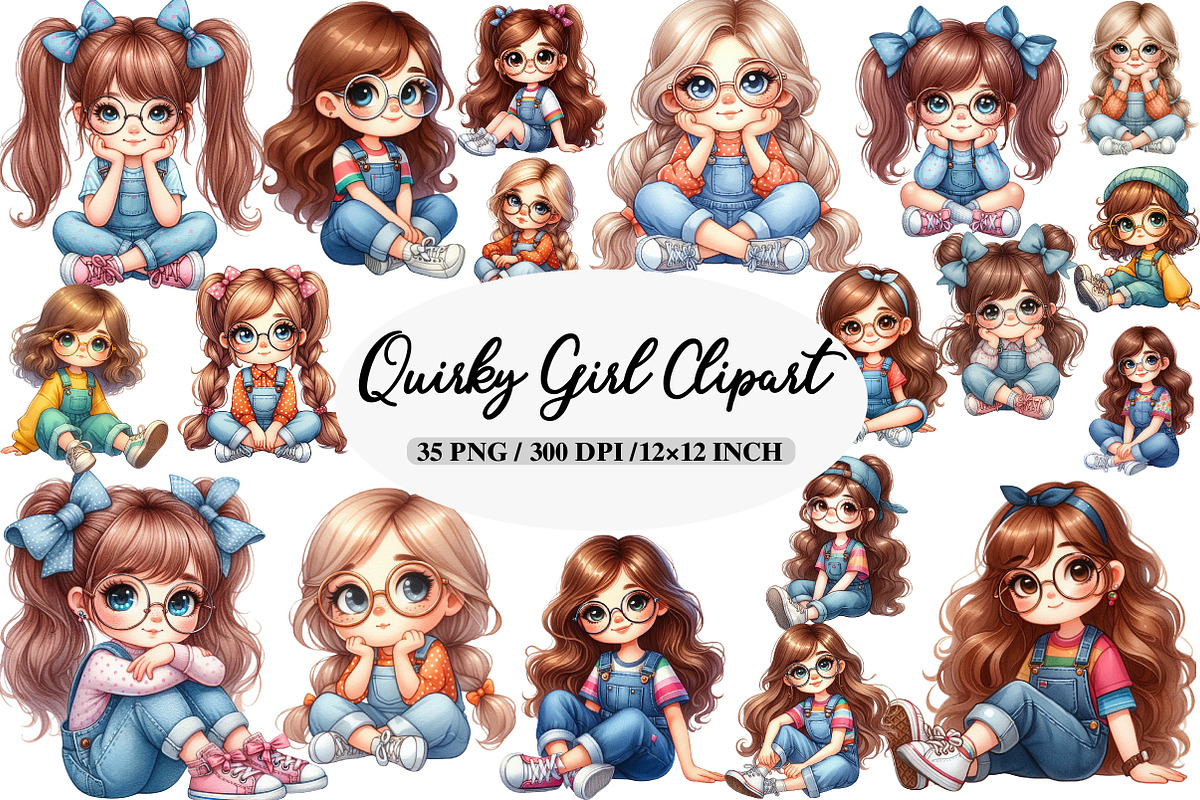 Watercolor Quirky Girl Clipart Bundl, an Illustration by Daily.Designs (Photo 1 of 5)