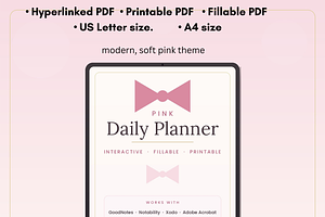 Pink Daily Planner | Hyperlinked, a Poster Template by HeavensStar