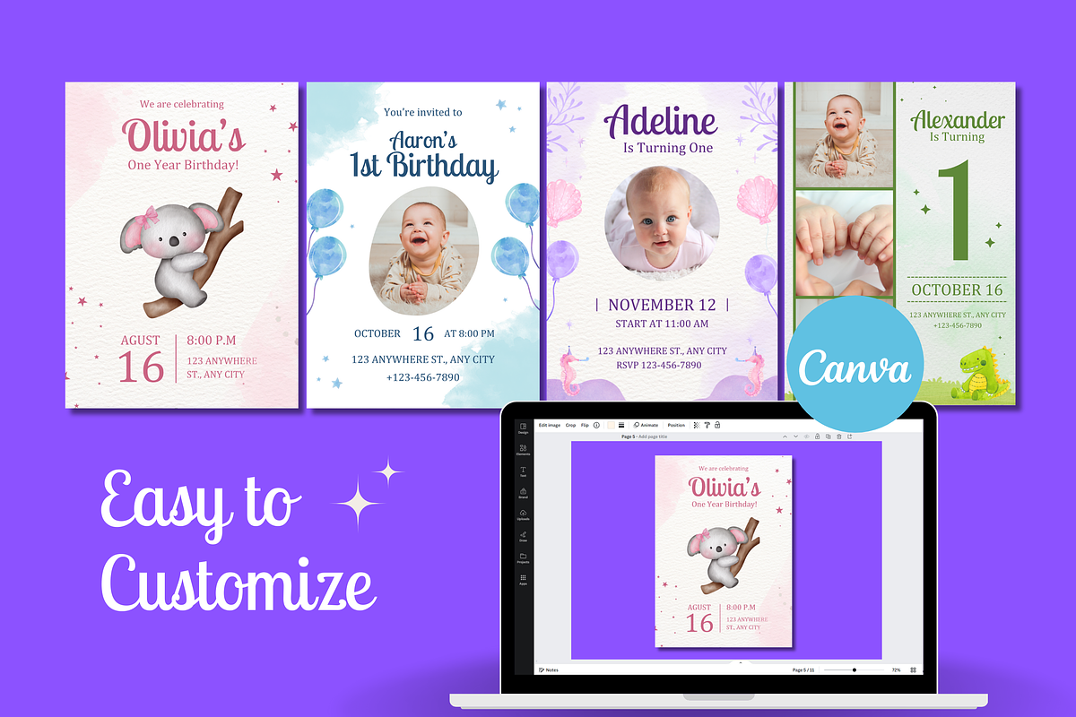 1st Birthday Invitations Templates, a Templates & Theme by TemplateCastleStore (Photo 4 of 9)