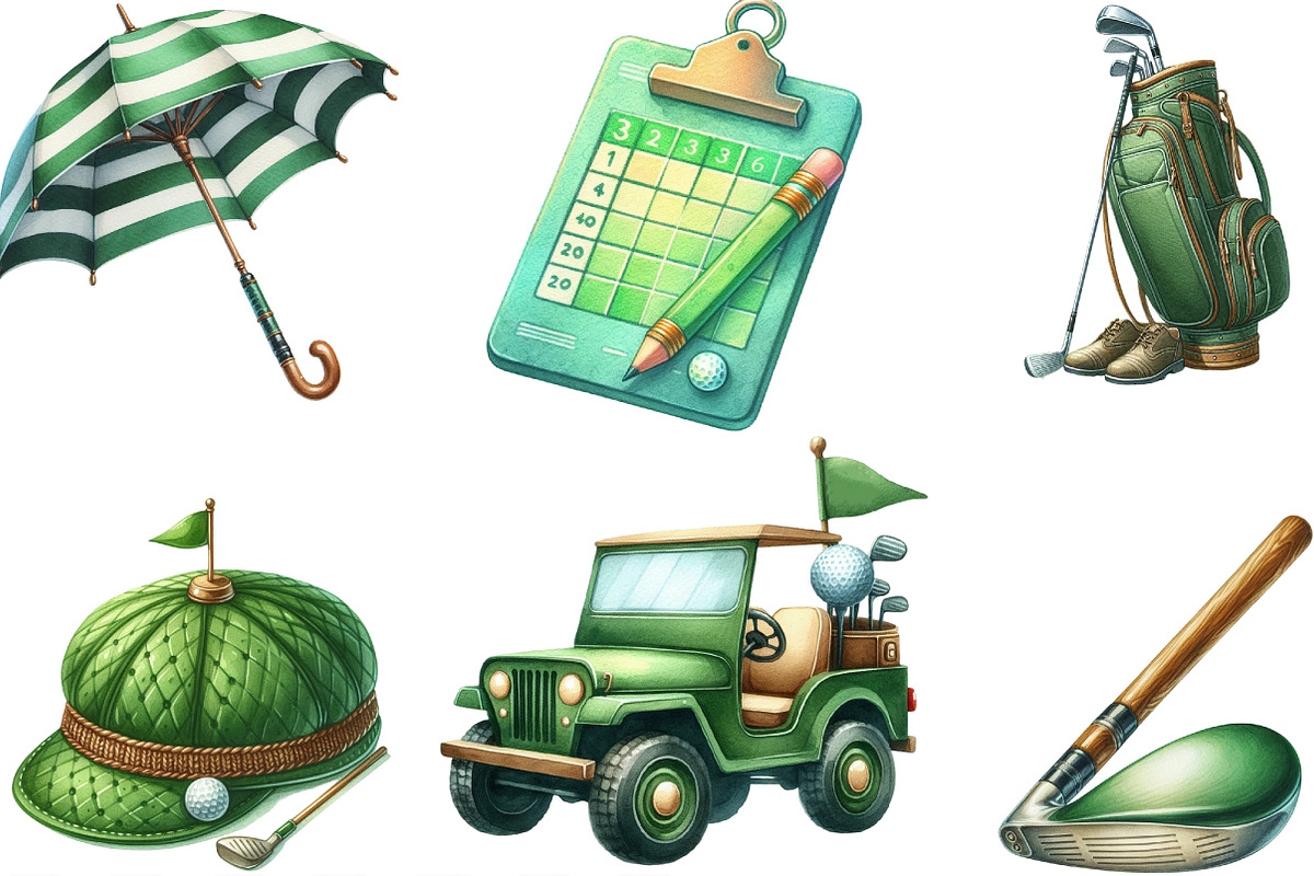 Golf Watercolor Cliparts, an Illustration by Designking (Photo 2 of 4)