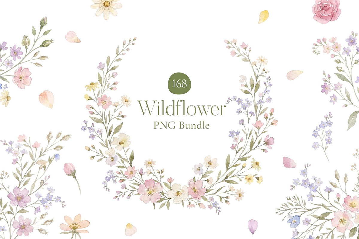 Wildflower Watercolor PNG Bundle, a Decorative Illustration by Arslan (Photo 1 of 16)