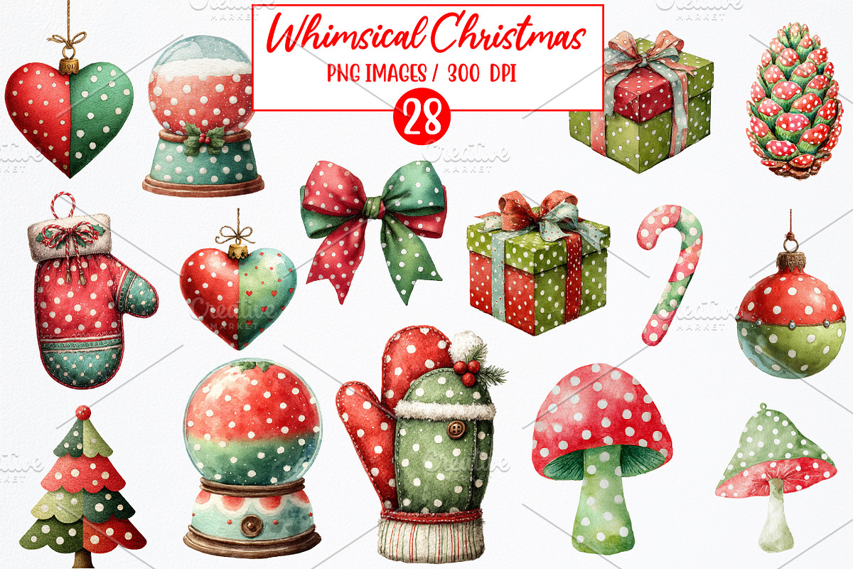 Whimsical Christmas Clipart, an Illustration by Watercolor design (Photo 1 of 6)