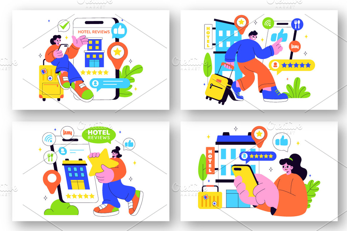 10 Hotel Reviews Illustration, a Person Illustration by denayunebgt (Photo 4 of 4)
