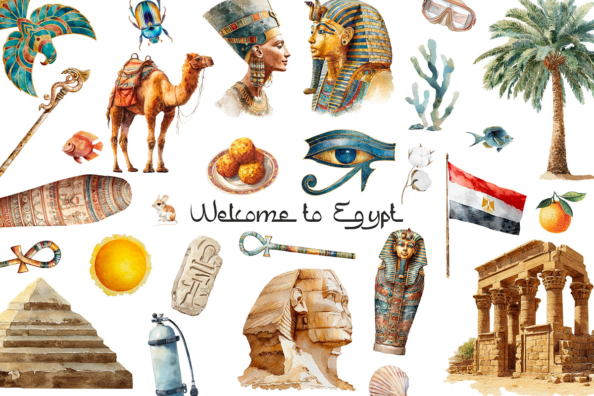 Watercolor Egypt clipart 60 PNG, an Education Illustration by Art and Funny (Photo 1 of 5)
