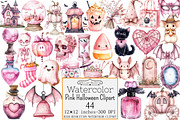Watercolo Pink Halloween Clipart, a Seasonal Illustration by Design Market (Thumbnail 1 of 4)