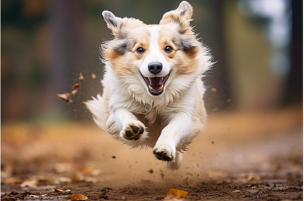 Frolicky Running funny fluffy dog in, an Animal Photo by Ylivdesign