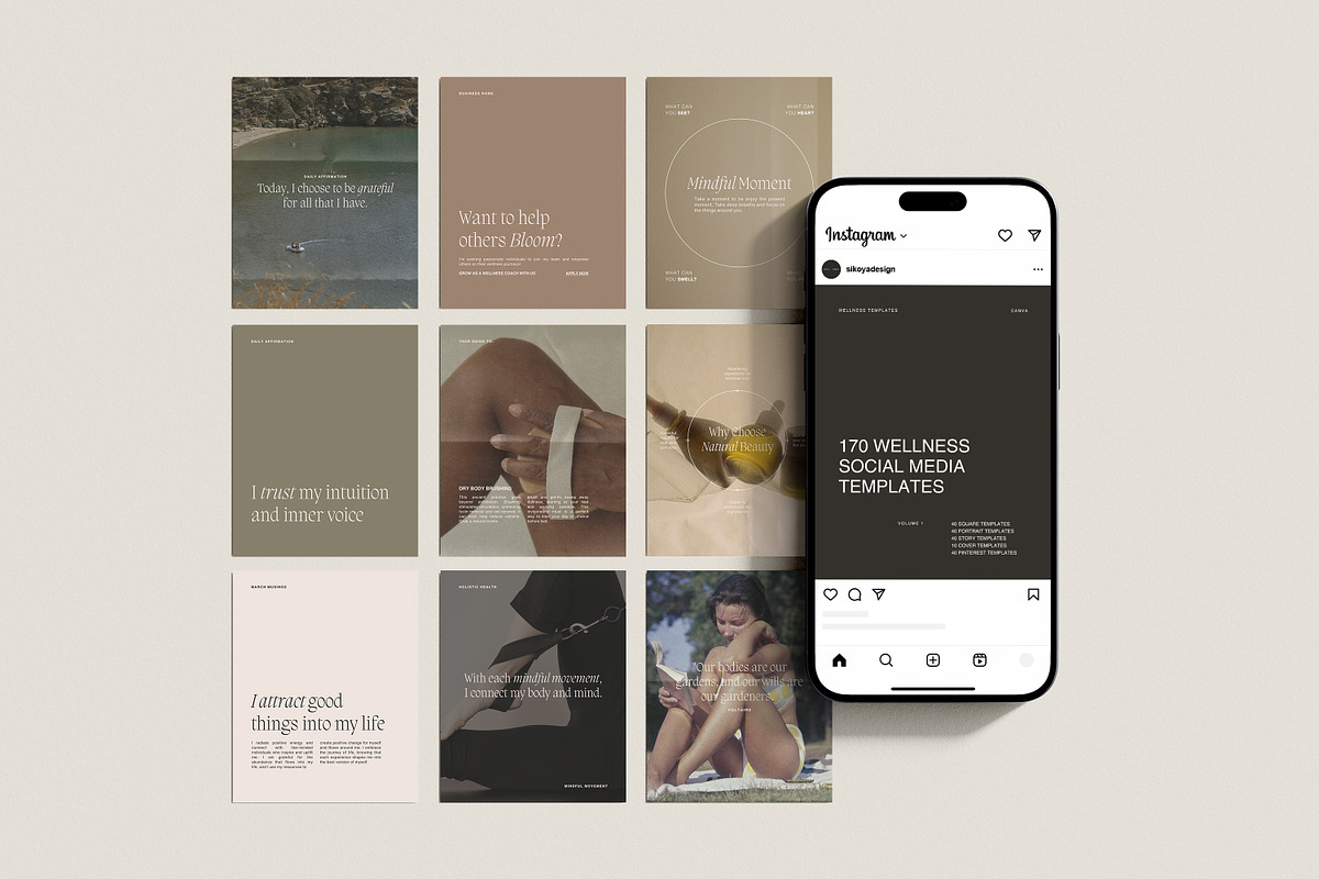 170 Wellness Canva Templates, a Social Media Template by Sikoya Design (Photo 2 of 10)