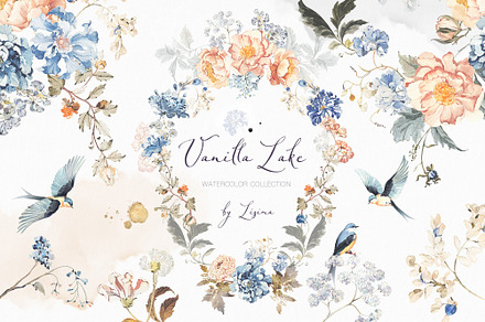 VANILLA LAKE - floral set by Lisima, a Decorative Illustration by Lisima