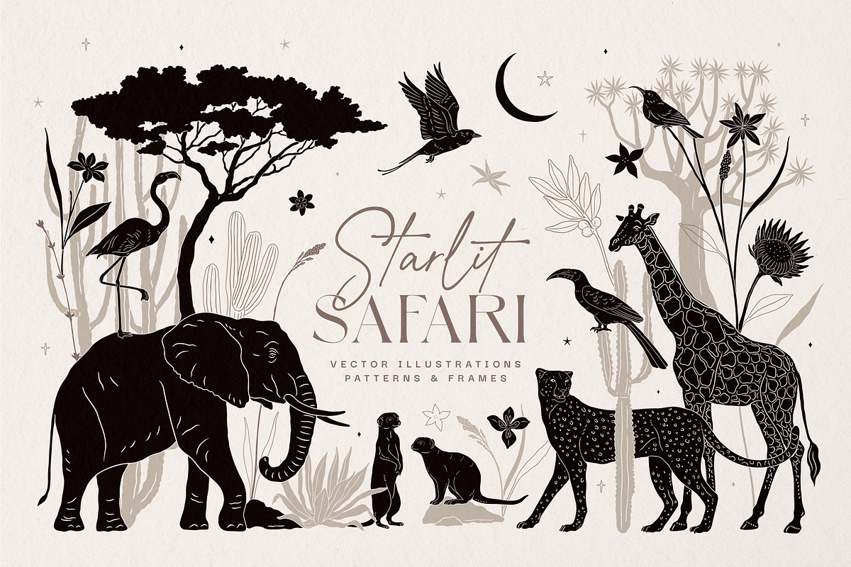 Starlit Safari Graphic Collection, an Animal Illustration by rouxsupplyco (Photo 1 of 16)