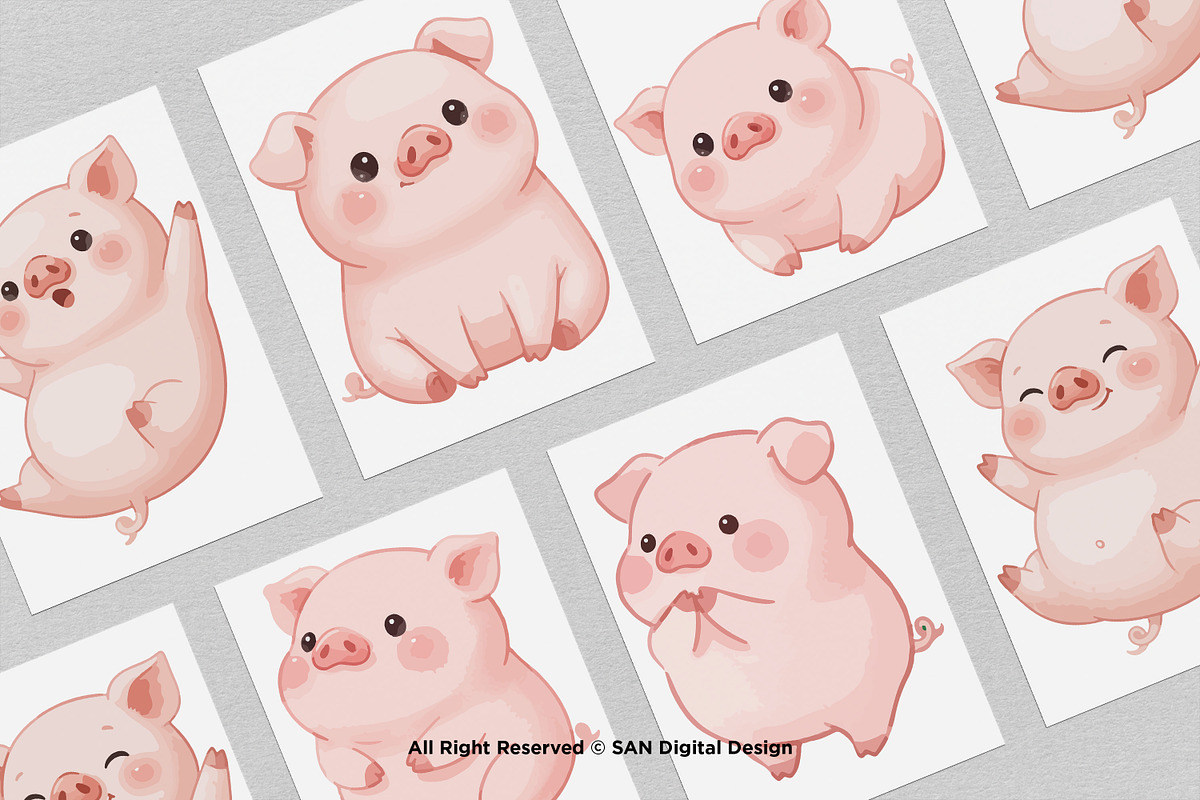 15 Bundle Watercolor Chubby Pig Pink, an Animal Illustration by Morspective (Photo 3 of 8)