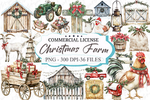 Vintage Christmas Farm Clipart, an Illustration by designcity5