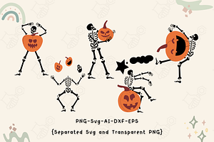 Dancing Skeleton Svg, Pumpkin Svg