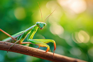 Colorful praying mantis on a green leaf, an Animal Photo by AlyaAnd