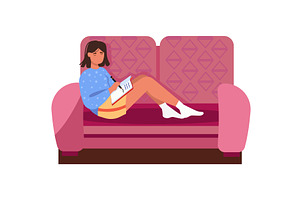 Woman writing in notebook on sofa, a Person Illustration by vectorpointstudio
