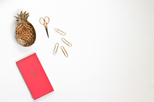 Gold Pineapple & Stationery Flat Lay