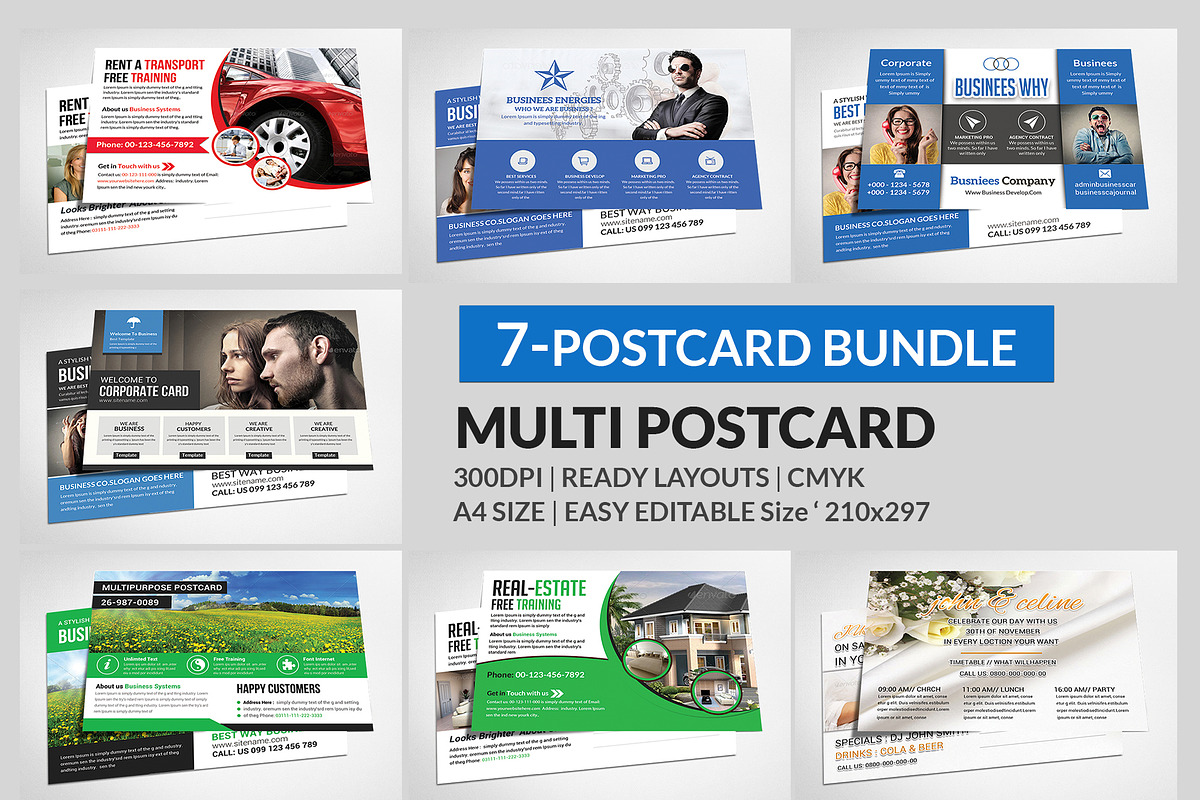 Multipurpose Business Postcard Bundl, a Card Template by AfzaalGraphics