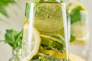 Refreshment in a glass. A close-up shot of a refreshing summer d, a Food & Drink Photo by ndanko