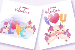 Cute Valentine Unicorn Clipart Set