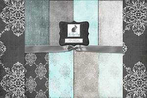 Teal & Gray Damask Backgrounds