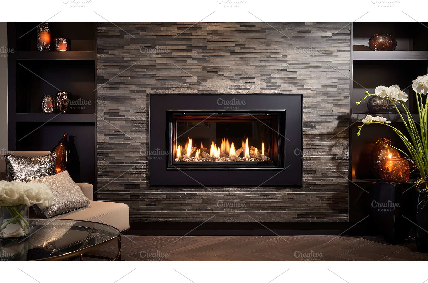 gas fireplace installation ai, an Industrial Photo by pikepicture