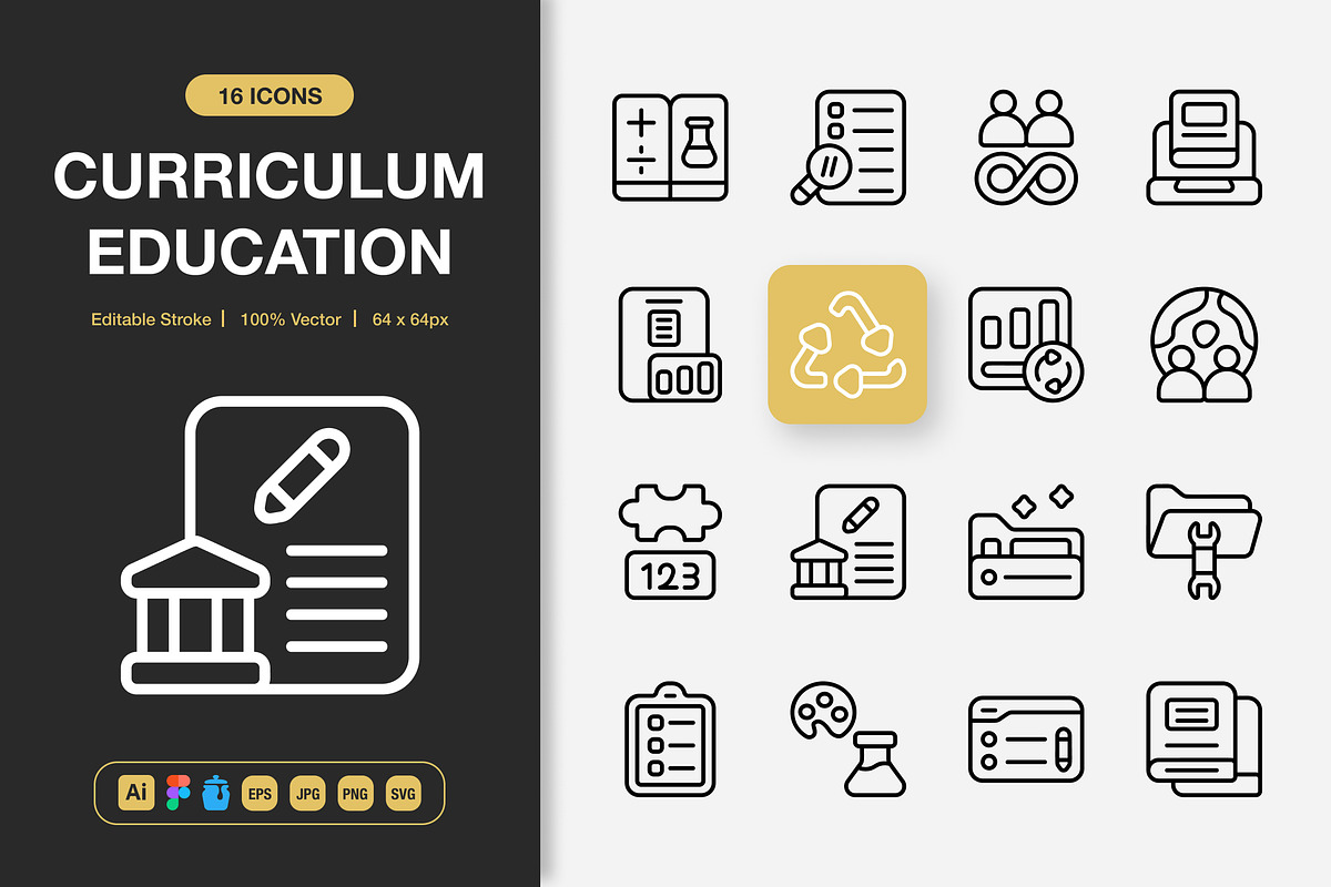 Curriculum Education Icons, an Outline Icon by Spacepixel Creative