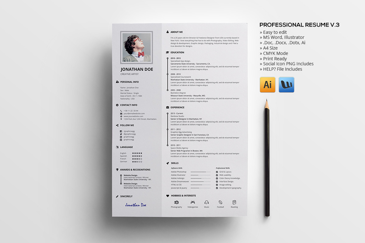 Professional resume bundle v1, a Resume Template by GraphicsEgg (Photo 4 of 6)