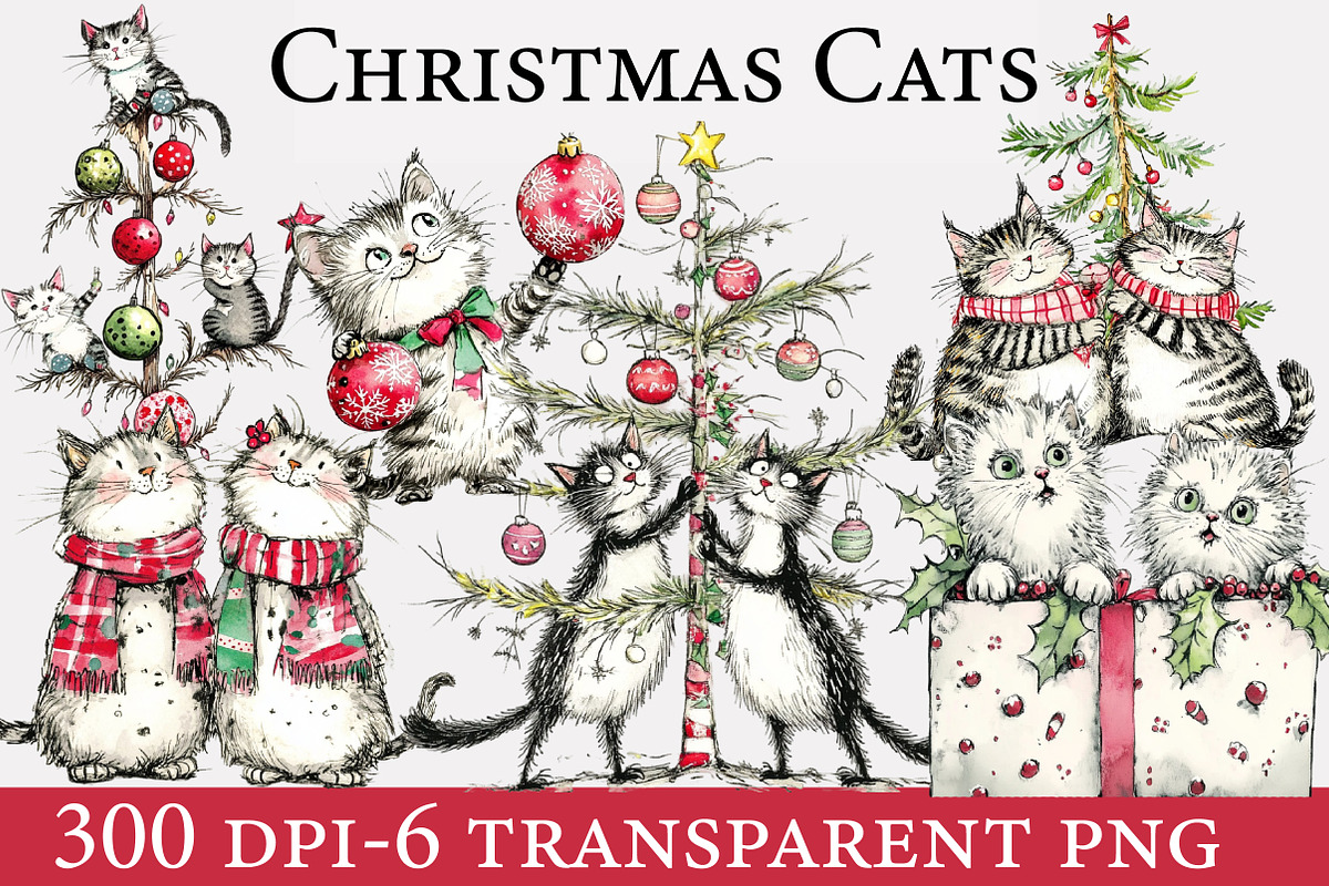 Whimsical Christmas Cats, an Illustration by Designworld (Photo 1 of 6)