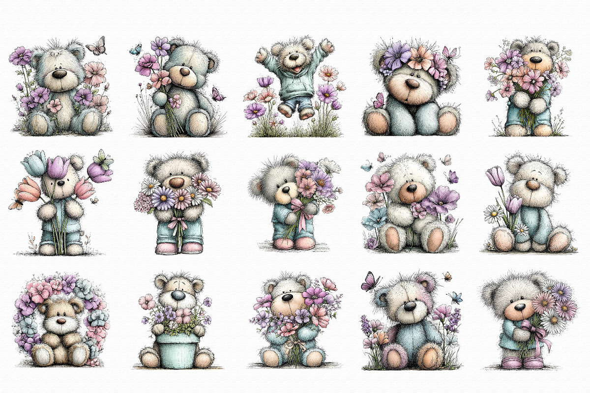Spring Teddy Bear Clipart, an Illustration by Libby Wishes (Photo 5 of 5)