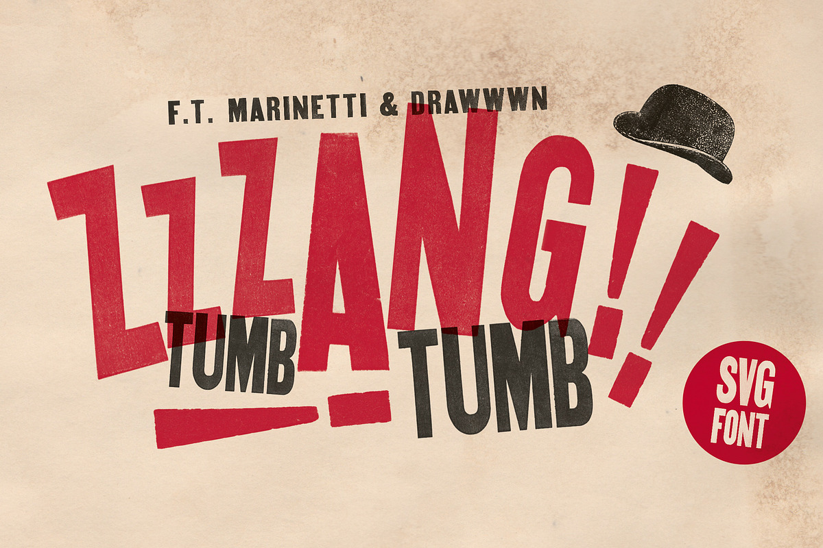 Zzzang! - Futurist wood type, a Sans Serif Font by Drawwwn (Photo 1 of 11)