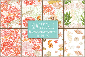 8 Sea World Seamless Patterns