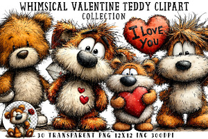 Whimsical Valentine Teddy Clipart, an Illustration by OK Design