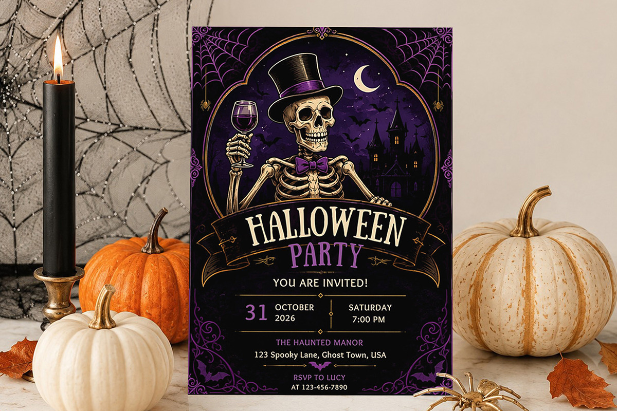 Skeleton Halloween Party Invitation, an Invitation Template by Arslan (Photo 1 of 5)