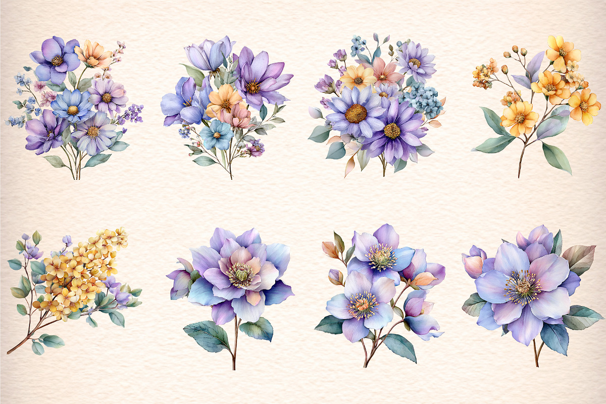 watercolor summer wildflowers clipar, an Illustration by GatewayDesign (Photo 3 of 9)