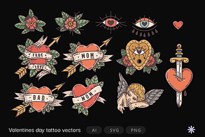 Valentines Day Tattoo Vectors, a Seasonal Illustration by GRPXSTORE