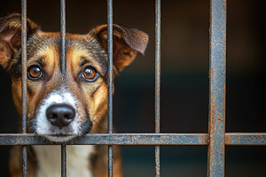 A dog with soulful eyes peers out fr, an Animal Photo by Pixeness Studio