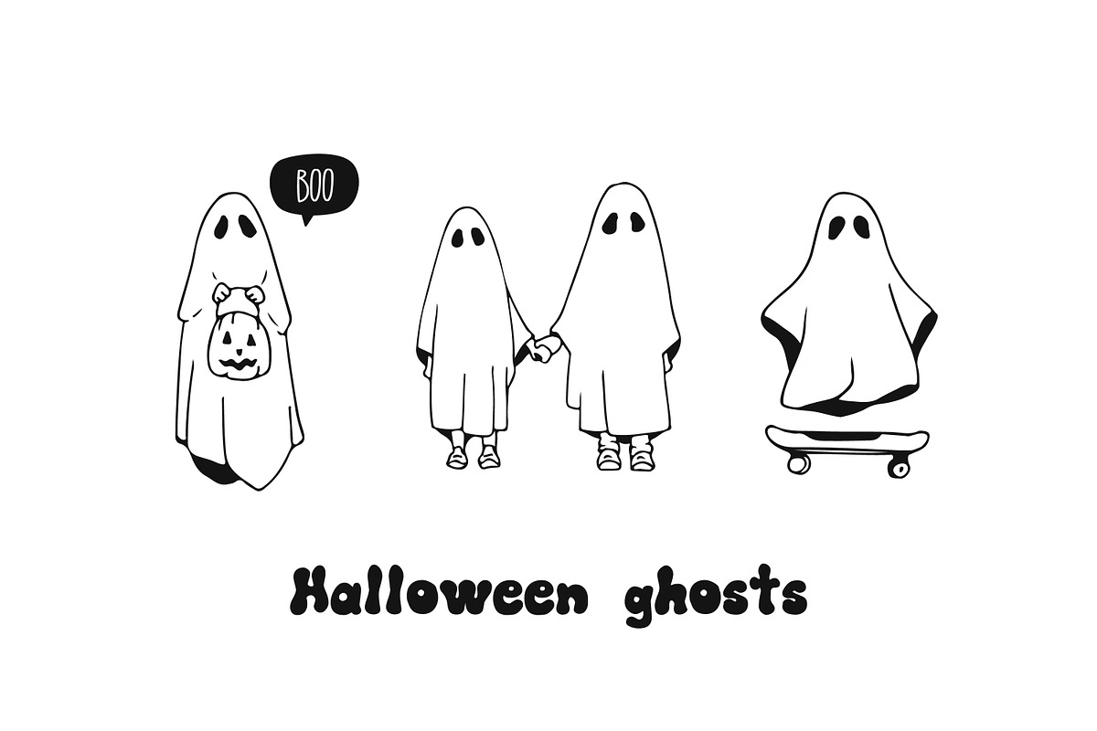 Halloween ghosts vector sketches, a Seasonal Illustration by yabluko_draws (Photo 1 of 5)