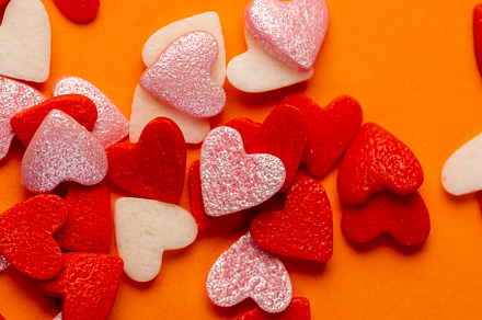 sweet sugar candies in the shape of hearts