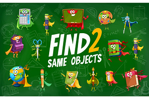 Find two same superhero characters, an Education Illustration by Vector Tradition