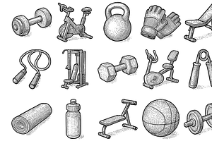 Fitness Equipment Illustration Pack, an Object Graphic by nikagraphic