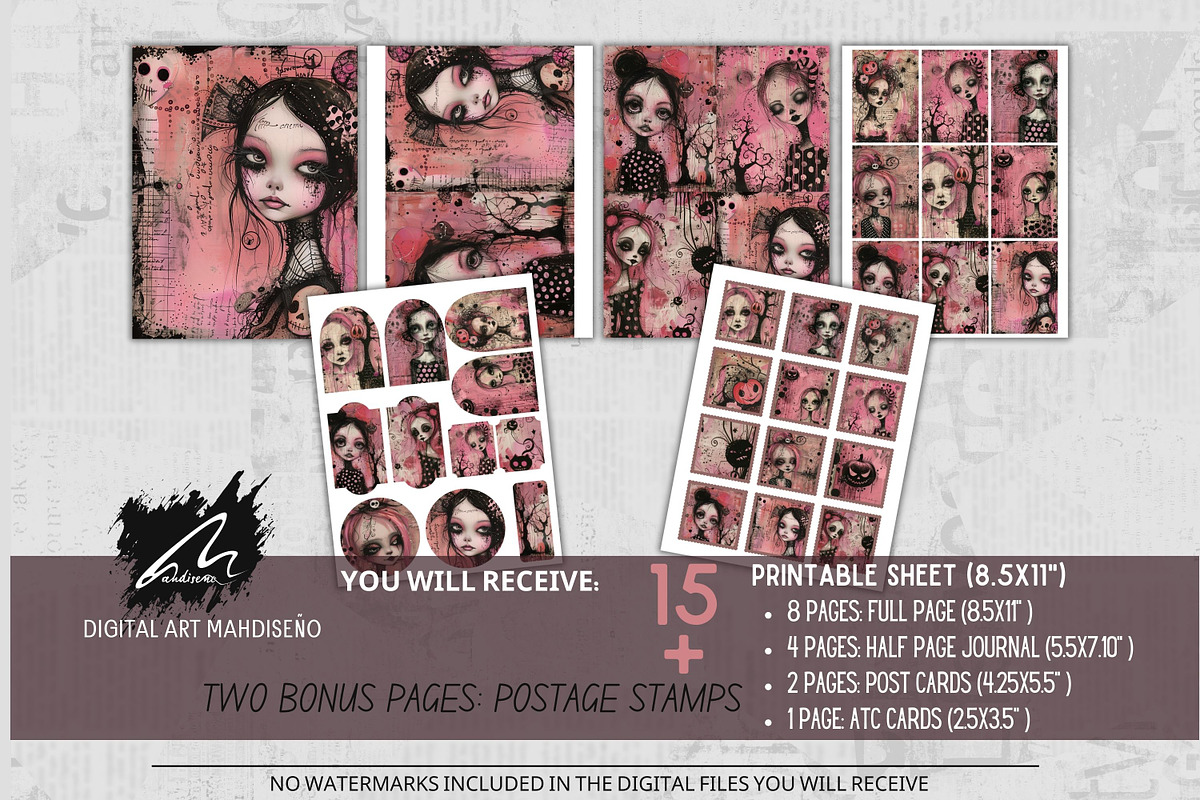 Pinkoween Whimsical Scrapbook Pages, a Seasonal Illustration by Digital Art Mahdiseño (Photo 2 of 10)