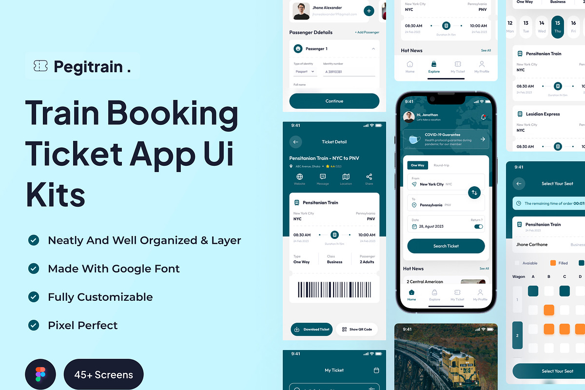 Pegitrain - Train Booking Ticket App, an UI Kit Template by Minialis (Photo 1 of 6)