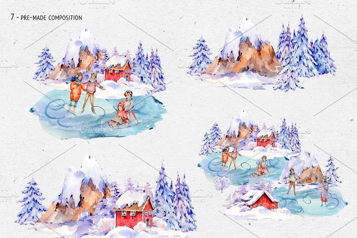 Watercolor Scandinavian Landscape, an Illustration by Belusuab (Photo 3 of 9)