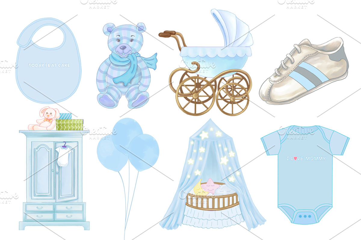 Baby Shower Baby Boy Patterns, an Illustration by Whimseez (Photo 3 of 3)