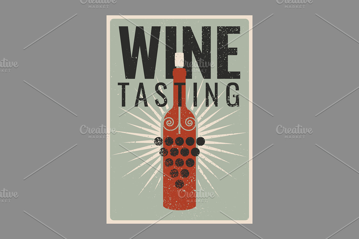 Wine grunge vector poster set., a Food Illustration by PoPaShop (Photo 4 of 11)