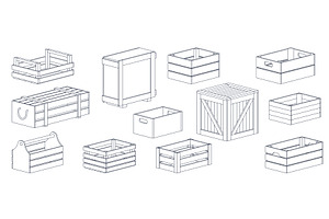 Linear wooden boxes. Closed and open, a Transportation Illustration by YummyBuum