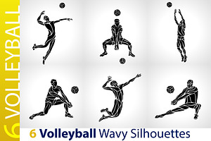 Volleyball players silhouettes set